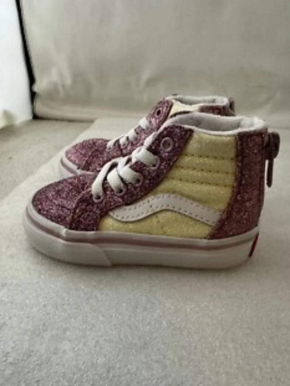 VANS Shoes Girl Toddler Size 5.5 Sk8-Hi Zip Glitter Two Tone Walking Pink Yellow